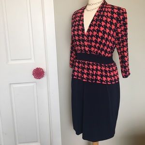 Chris McLaughlin Navy and Coral Houndstooth dress
